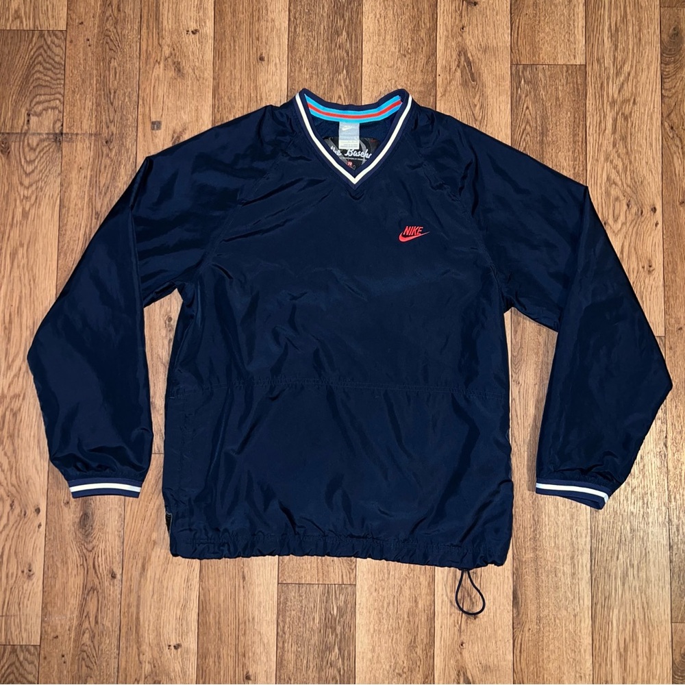 Nike Men's Dark Blue Windbreaker with Red Logo